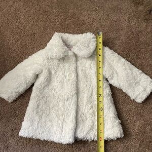 12m White fuzzy warm jacket coat, zipper and Velcro